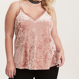 Pink Lace Trim Velvet Cami